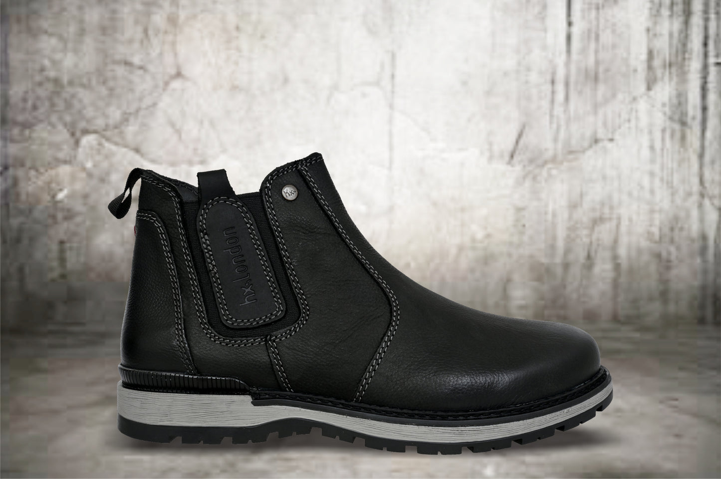 Black Leather Round Toe Mid Top Chelsea Boots
