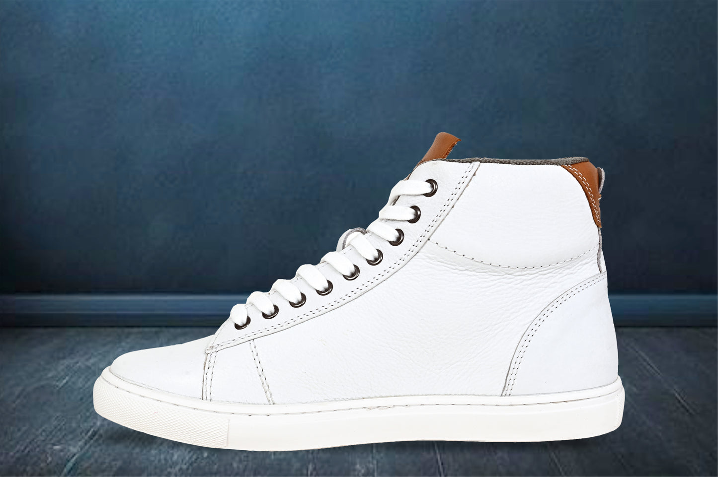 White Genuine Leather Ankle Sneakers for Men