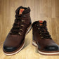 Brown Leather Round Toe Mid Top Lace-Up Boots