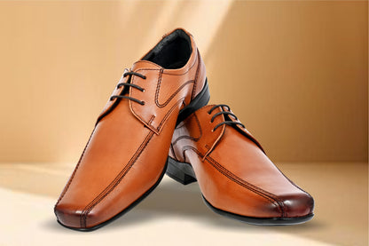 Tan Leather Formal Lace-UP Shoes For Men