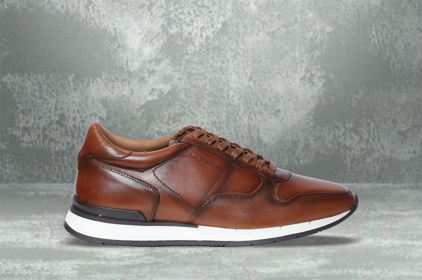 Dark Tan leather Lace-up Sneakers for Men
