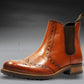 Tan Genuine Leather Men's brogue Chelsea Boots For Casual &