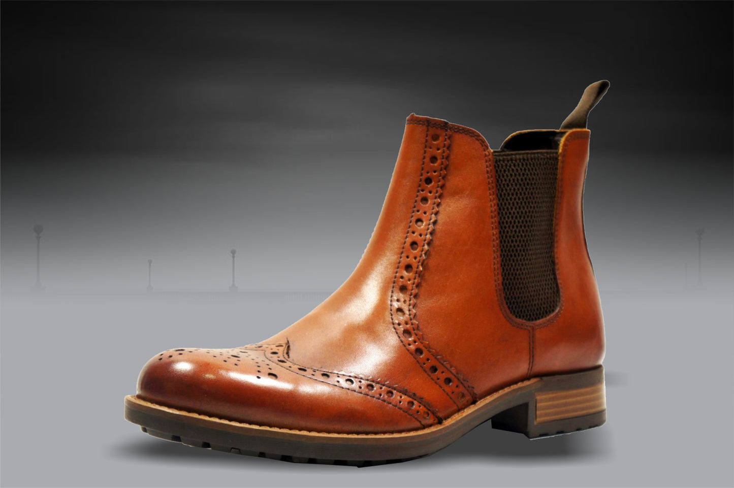 Tan Genuine Leather Men's brogue Chelsea Boots For Casual &