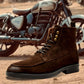 Brown Genuine Suede Leather Biker Boots For Men