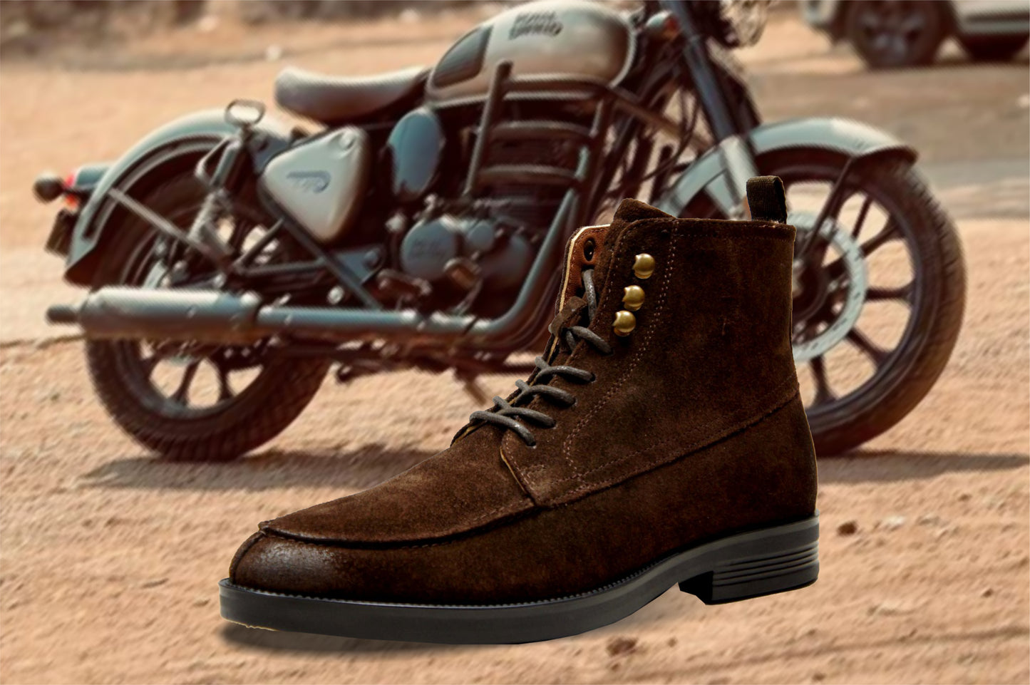 Brown Genuine Suede Leather Biker Boots For Men