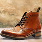 Tan Genuine Leather Men's brogue lace-up boots for Casual Wear