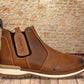 Tan Leather Round Toe Mid Top Chelsea Boots