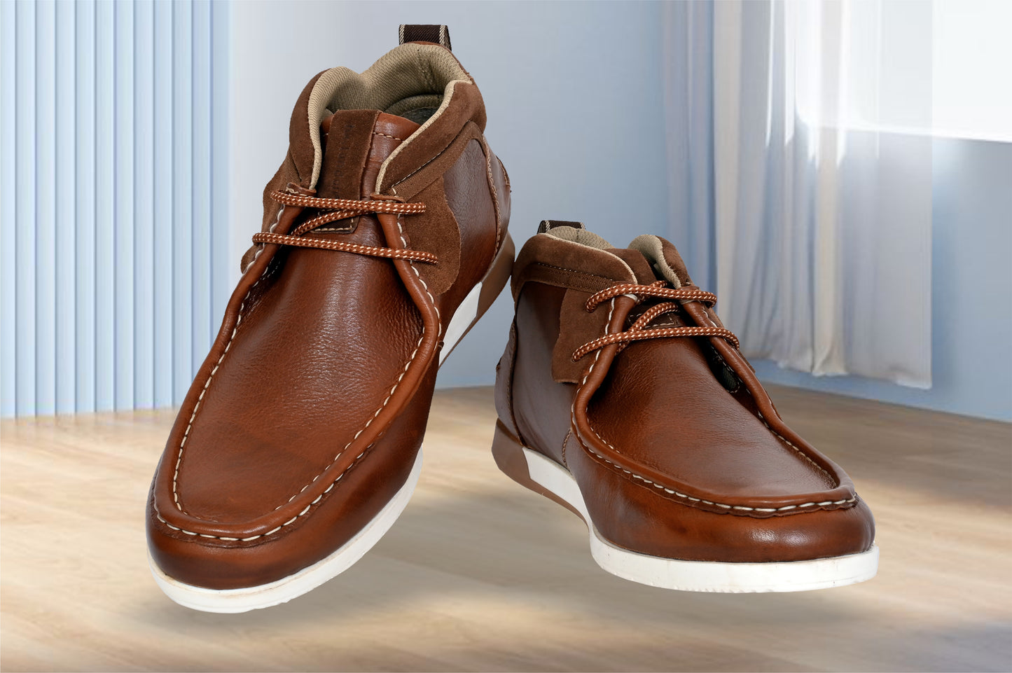 Tan Leather Formal Lace-Up Chuckka Boots For Men