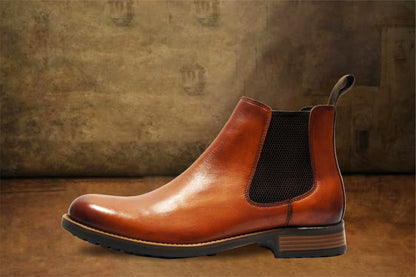 Tan Genuine Leather Men's Chelsea Boots For Casual & Party Wear