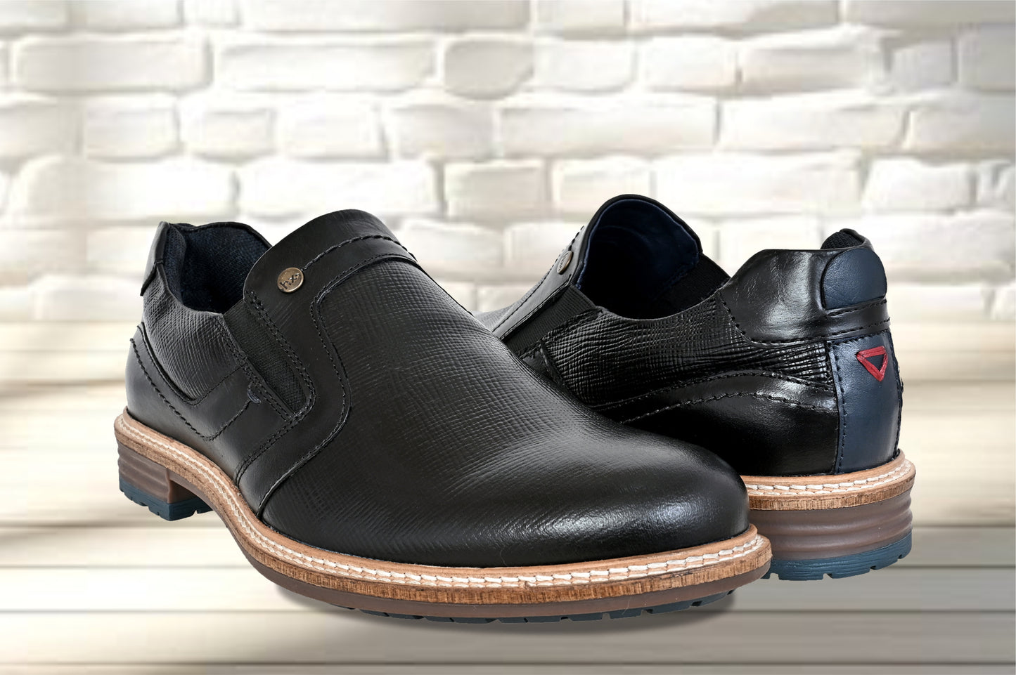 Black Leather Textured Formal Slip-On Shoes