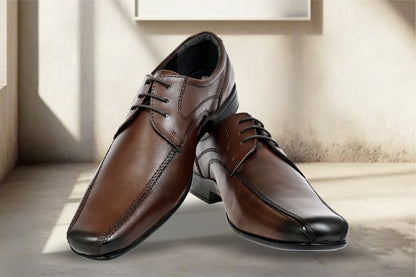 Brown Leather Formal Lace-Up Shoes For Men