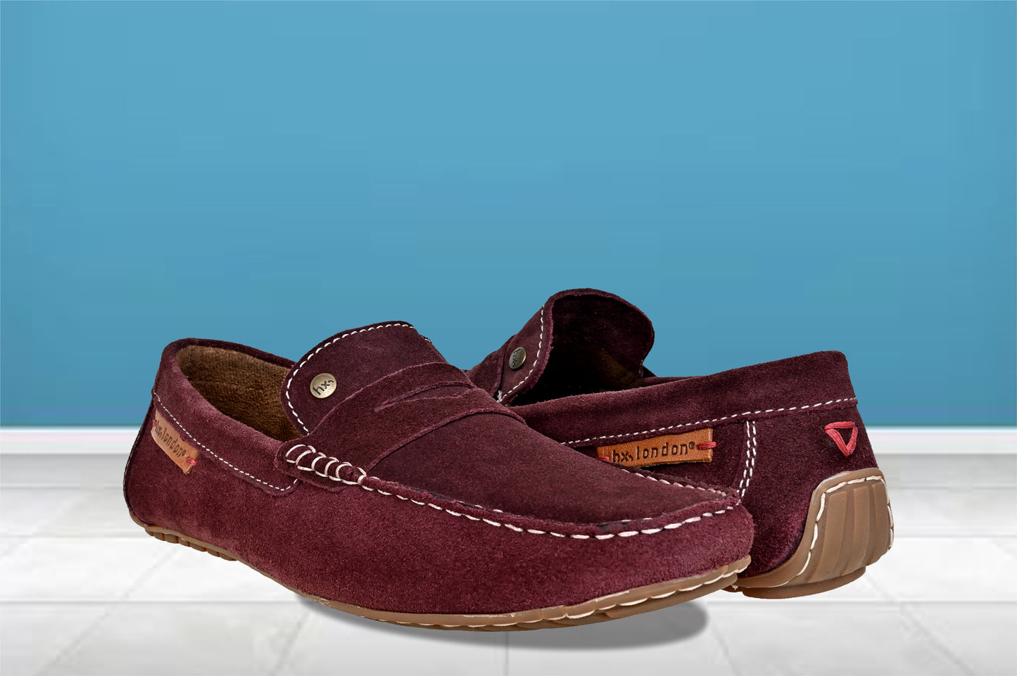 Burgandy Suede Men's Formal Slip-On Driving Shoes with Memory Foam