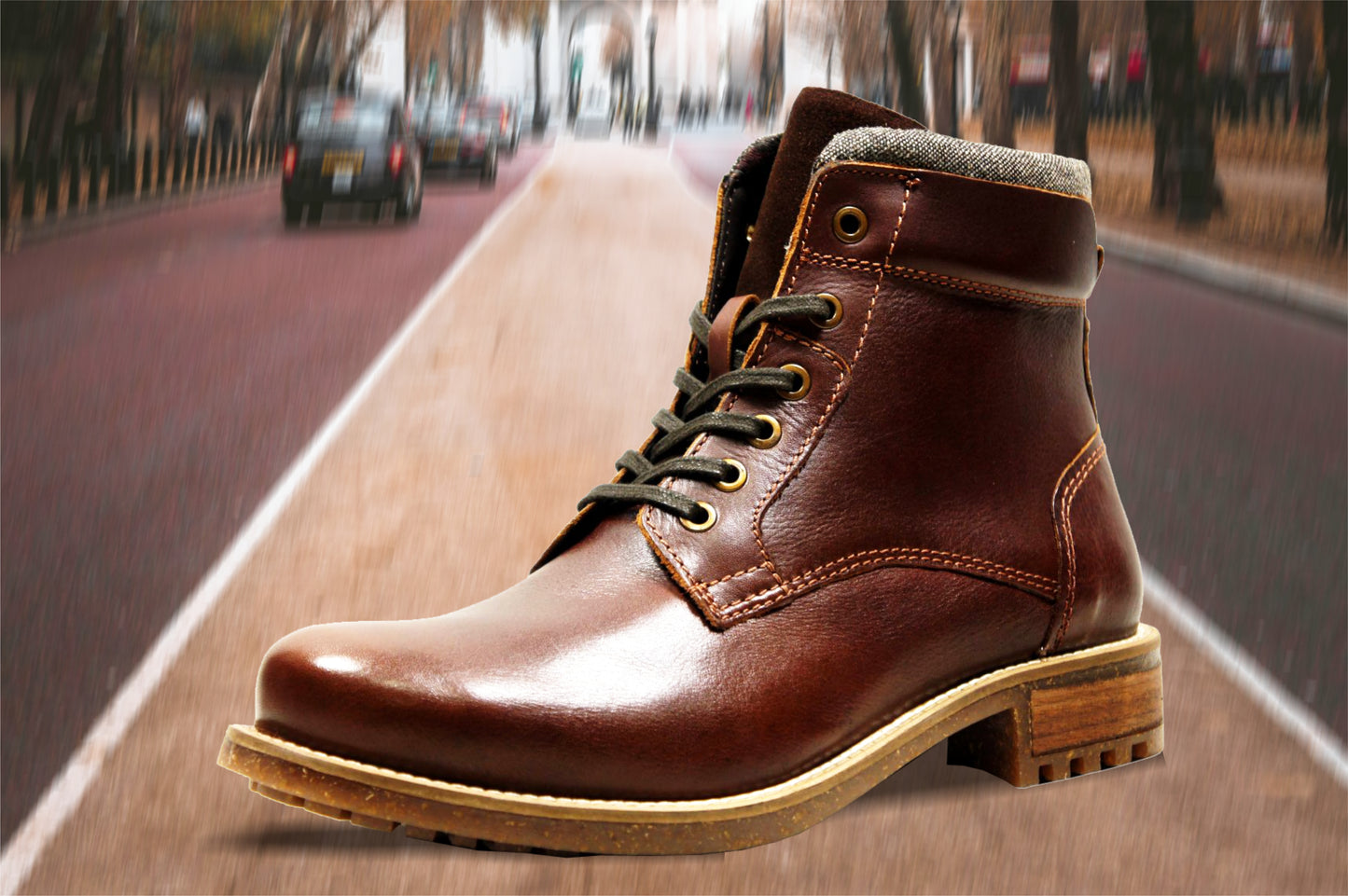 Brown Genuine Leather Men's Lace-up Boots For Casual & Party Wear