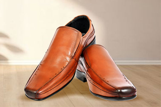 Tan Leather Slip-On Shoes For Men's Formal Pair
