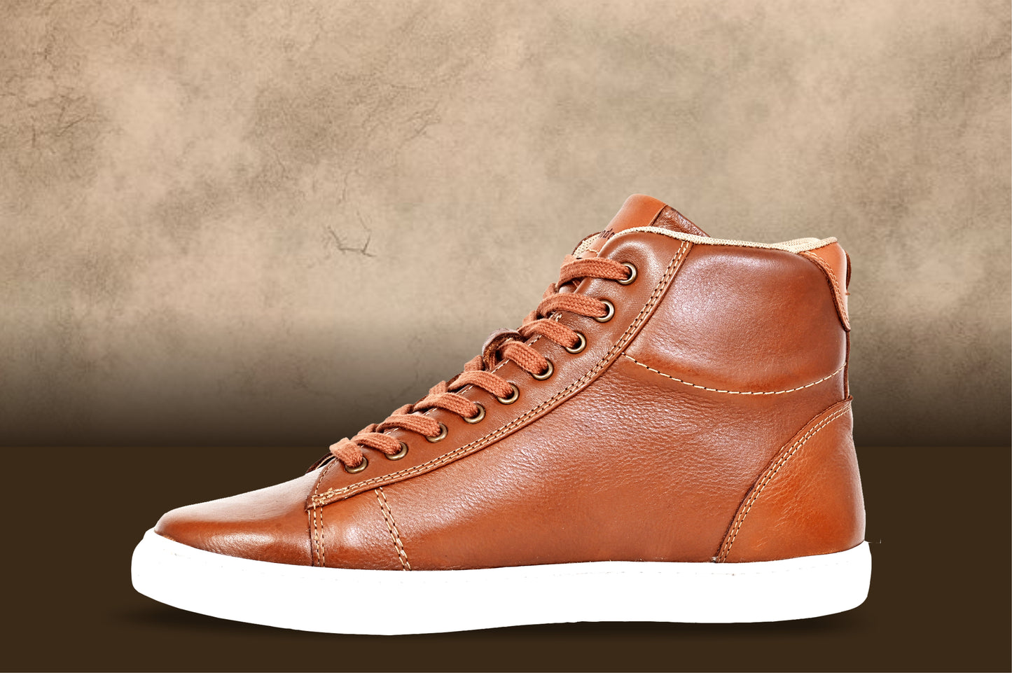 Tan Genuine Leather Ankle Sneakers for Men