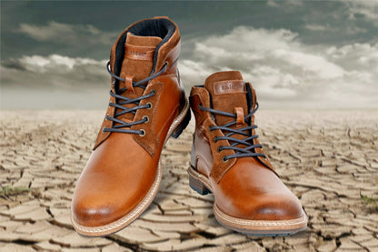 Tan Leather Textured Mid Top Biker Boots