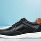 Navy Leather Men Perforations Round Toe Lightweight Sneakers