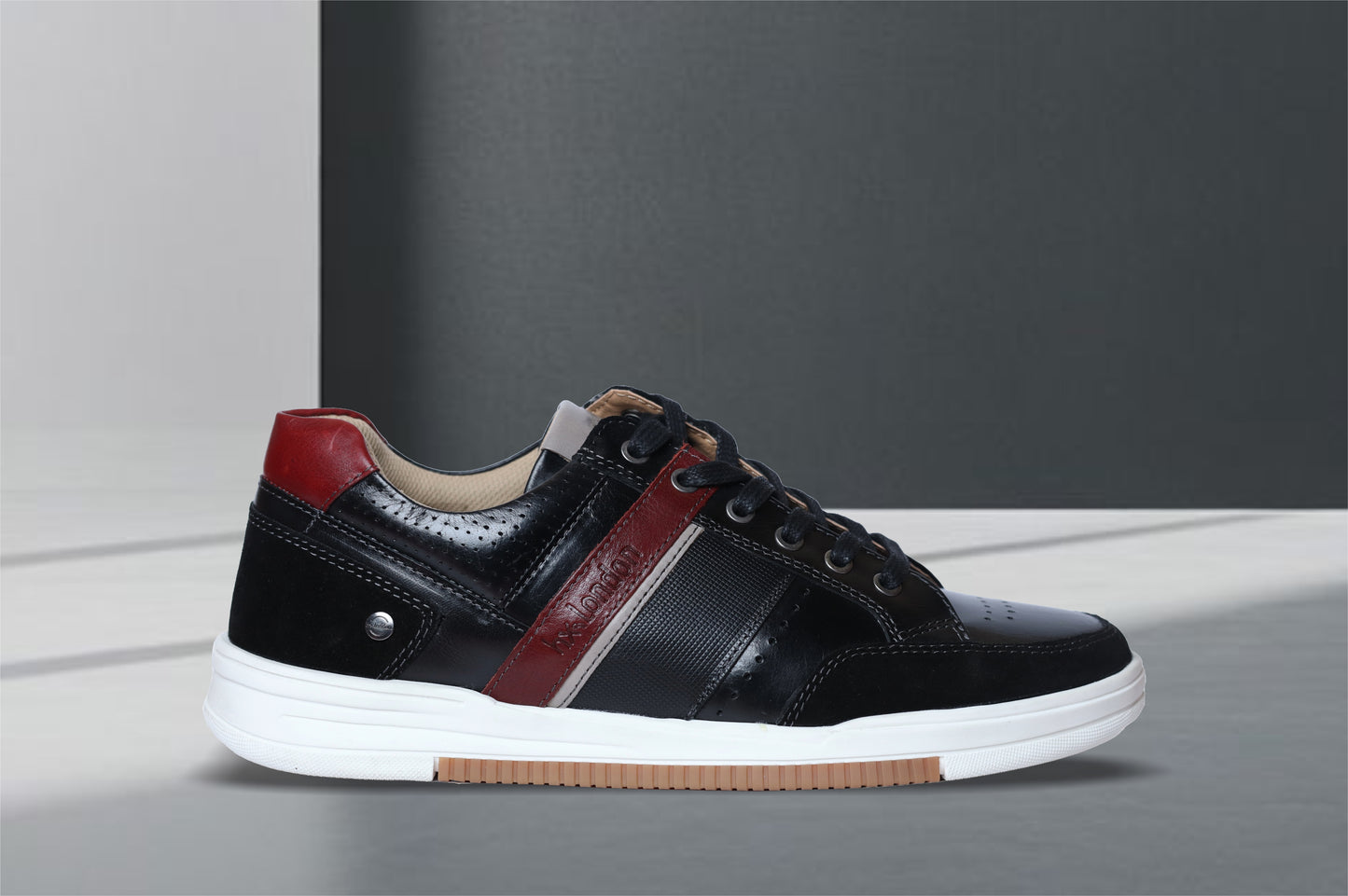 Black & Red leather Lace-up Sneakers for Men