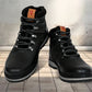 Black Leather Round Toe Mid Top Lace-Up Boots