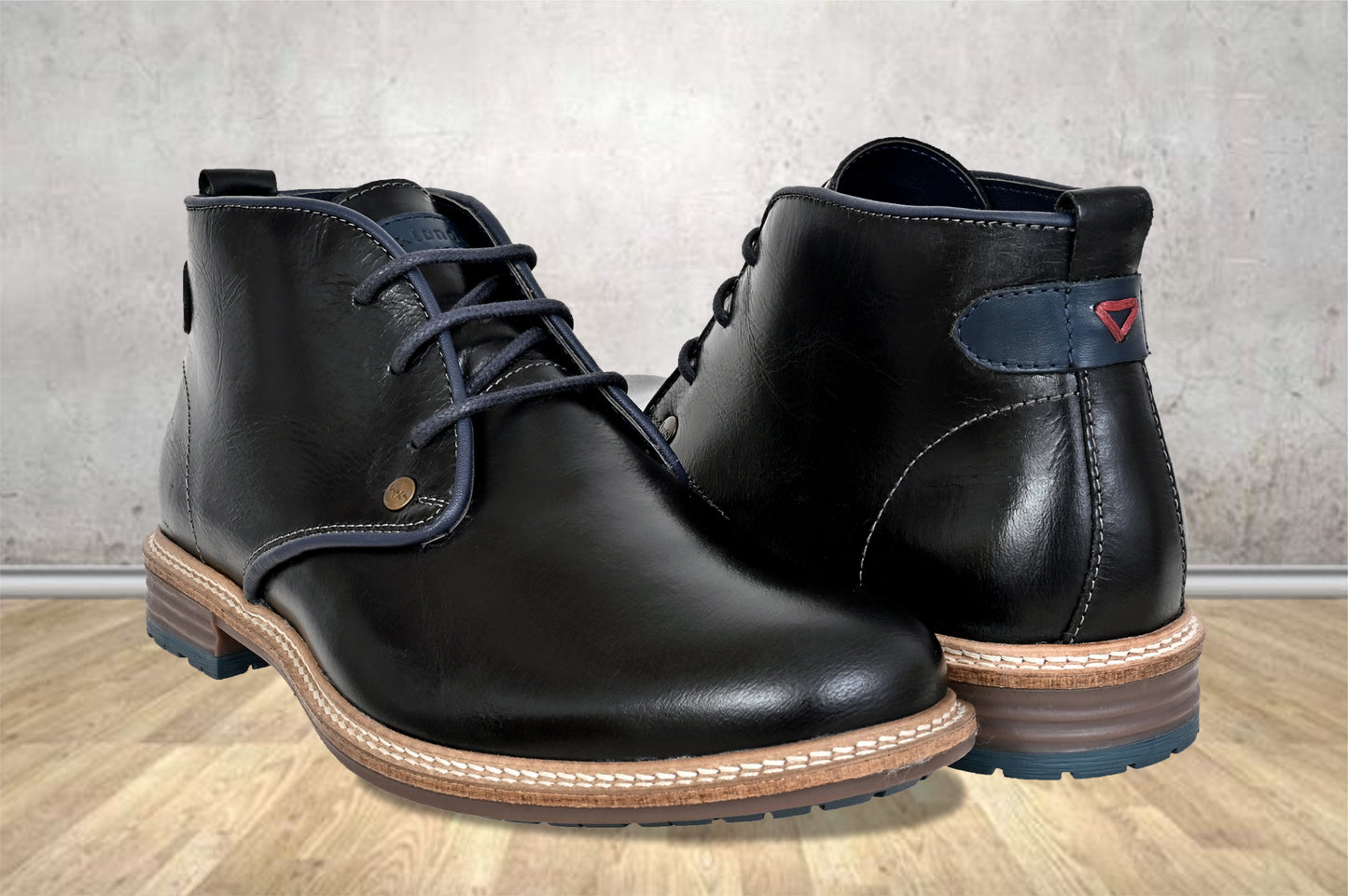 Black Leather Men Mid Top Boots