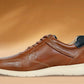 Tan Leather Men Perforations Round Toe Lightweight Sneakers