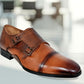 Tan Textured Leather Double Strap Formal Monk Shoes