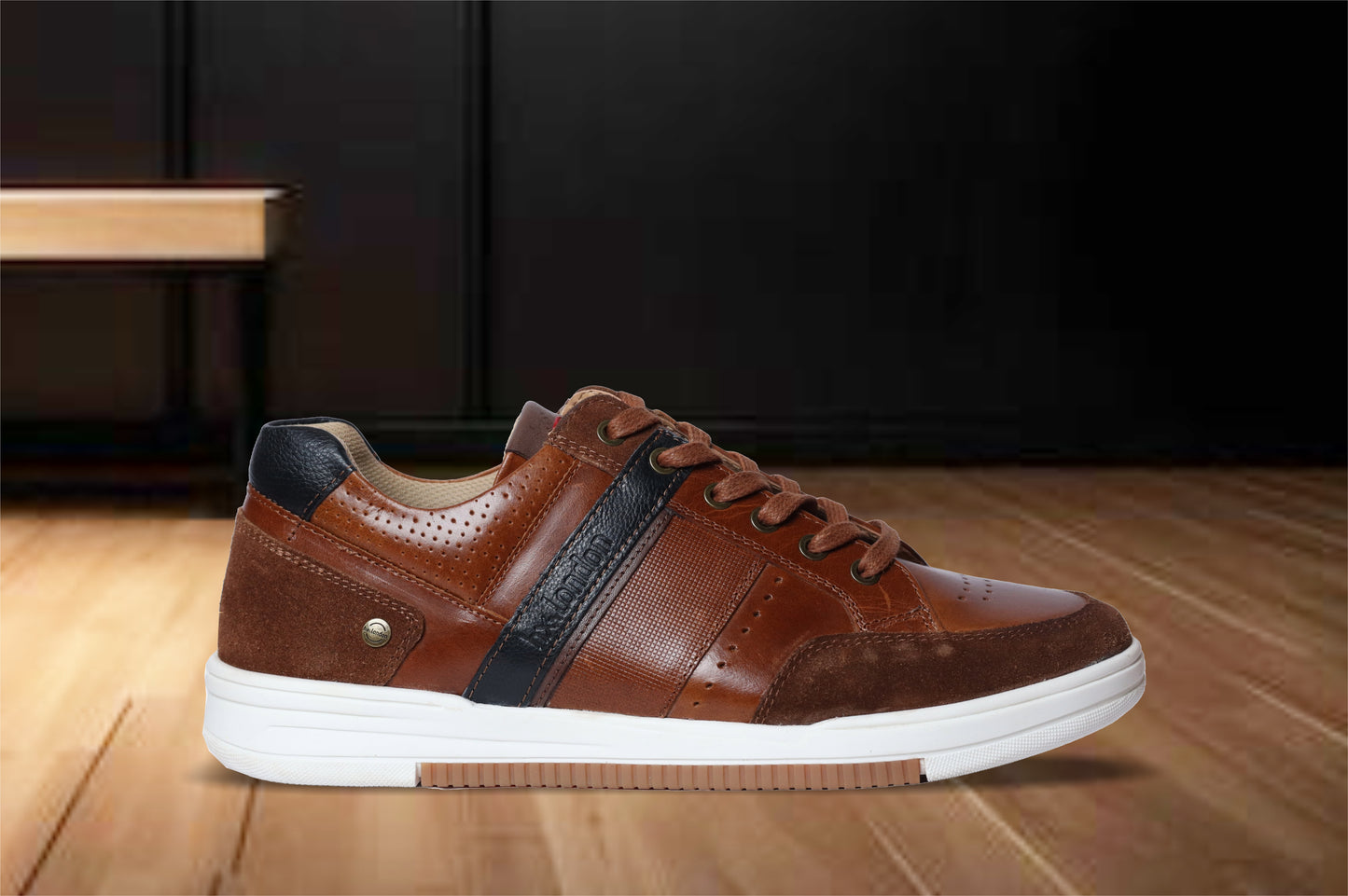 Tan & Navy leather Lace-up Sneakers for Men