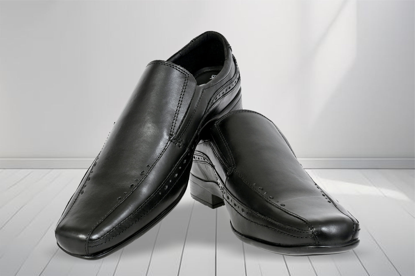 Black Leather Slip-On Shoes For Men's Formal Pair