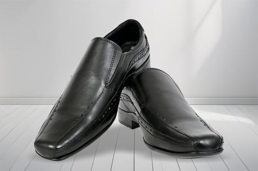 Black Leather Slip-On Shoes For Men's Formal Pair
