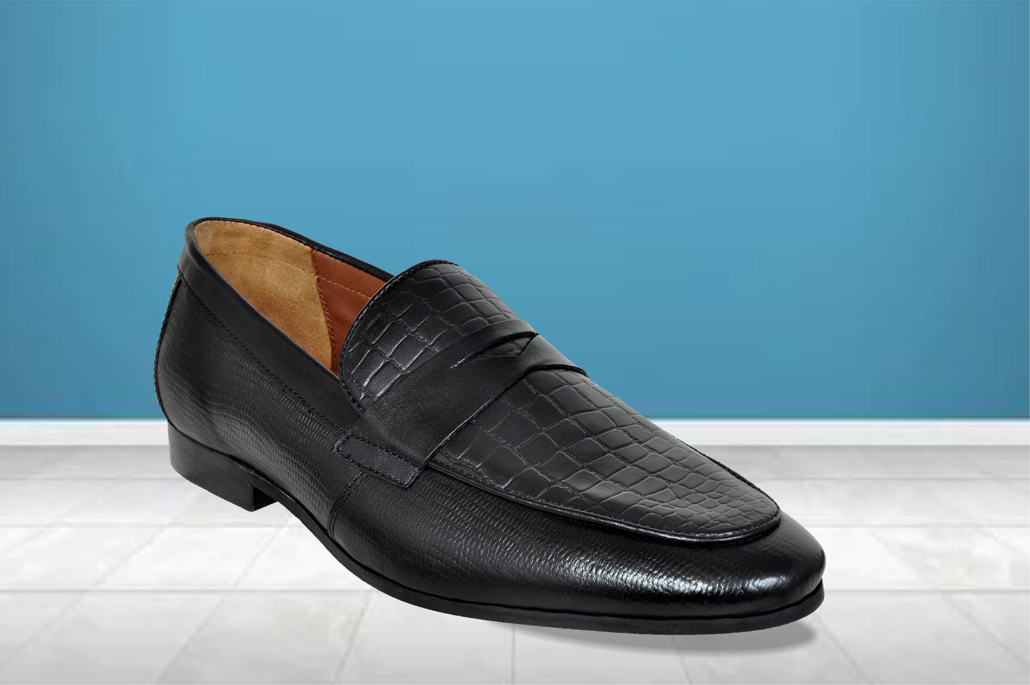 Black Genuine Leather Textured formal Loafers