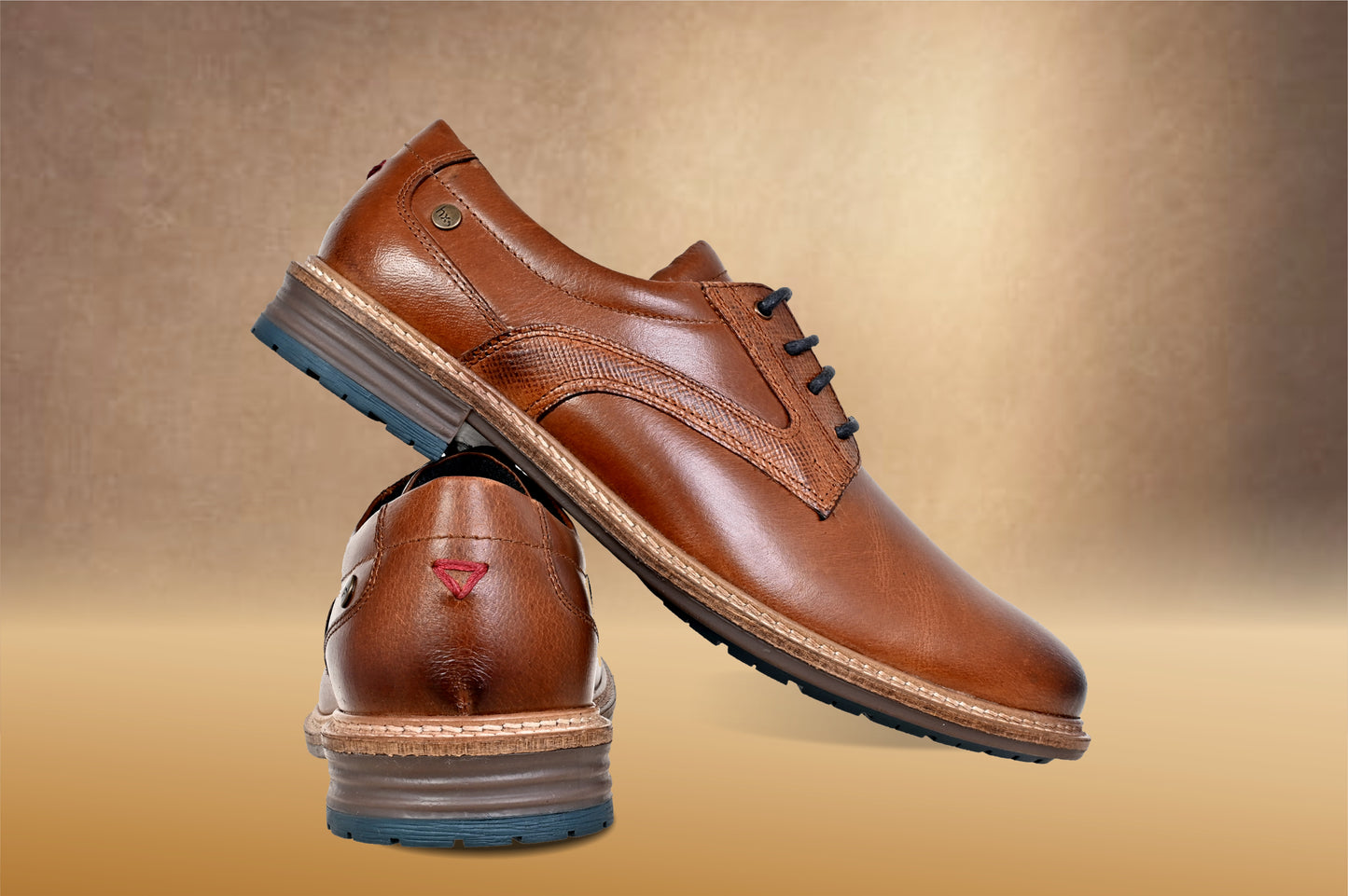 Tan Leather Men Textured Formal Derby Shoes