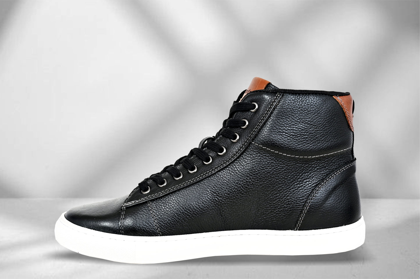 Black Genuine Leather Ankle Sneakers for Men