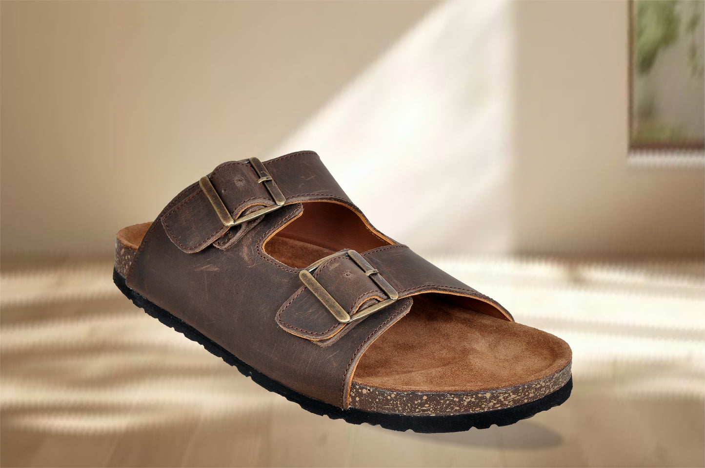 Brown Leather Sandal Slip-on Casual Leather Flats For Men
