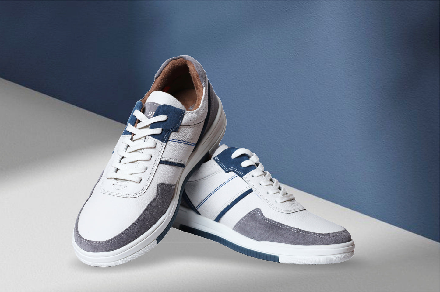White & Grey leather Lace-up Sneakers for Men