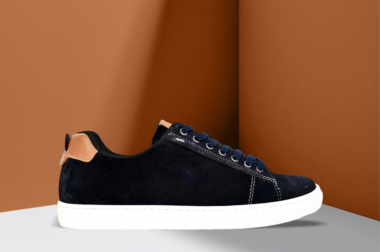 Navy Genuine Suede Leather Formal Lace-Up Sneakers For Men
