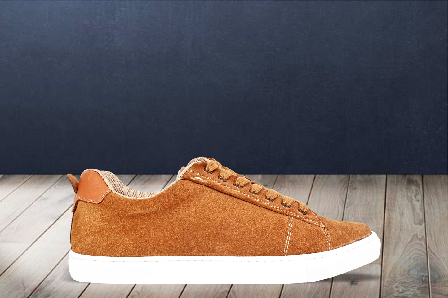 Camel Genuine Suede Leather Formal Lace-Up Sneakers For Men