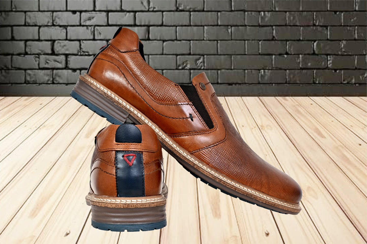 Tan Leather Textured Formal Slip-On Shoes
