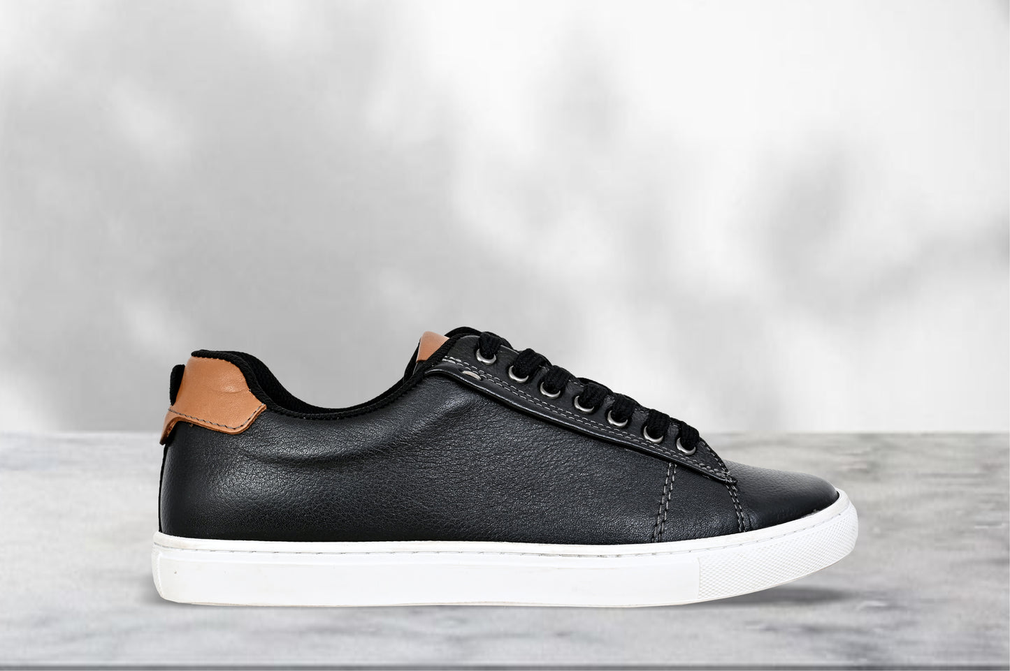 Black Genuine Leather Formal Lace-Up Sneakers For Men