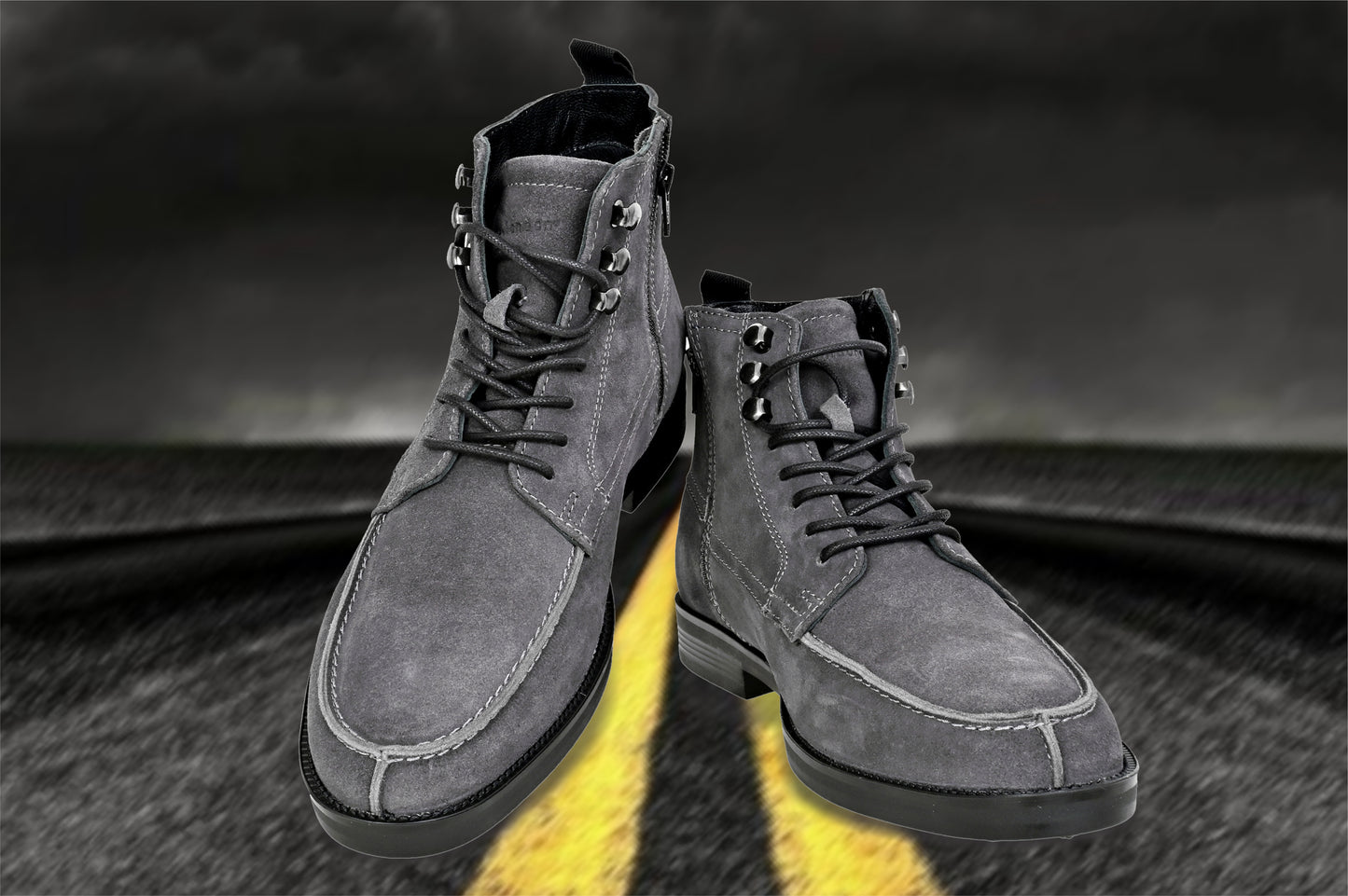 Grey Genuine Suede Leather Biker Boots For Men