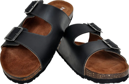 Black Leather Sandal Slip-on Casual Leather Flats For Men