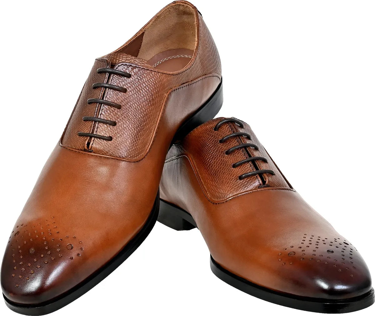 Tan Genuine Leather Oxford Classic Formal Lace-Up Shoes For Men