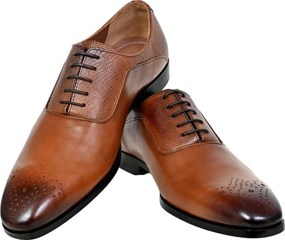Tan Genuine Leather Oxford Classic Formal Lace-Up Shoes For Men