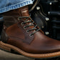Brown Leather Textured Mid Top Biker Boots