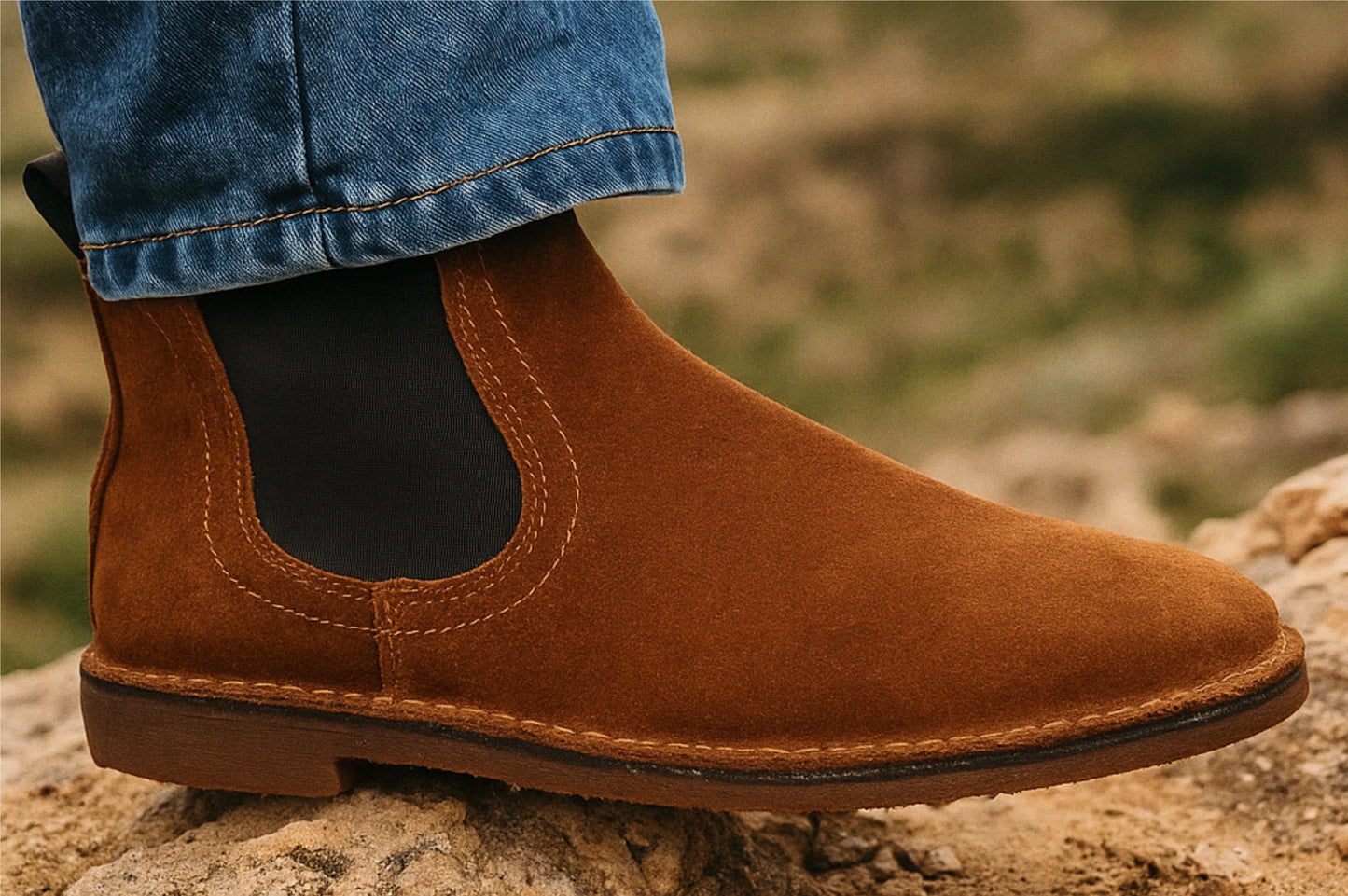 Tan Suede Chelsea Boots For Men