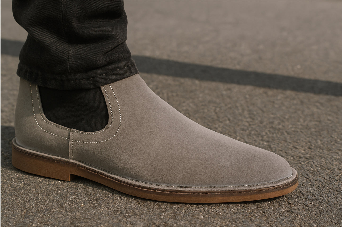 Light Grey Suede Chelsea Boots For Men