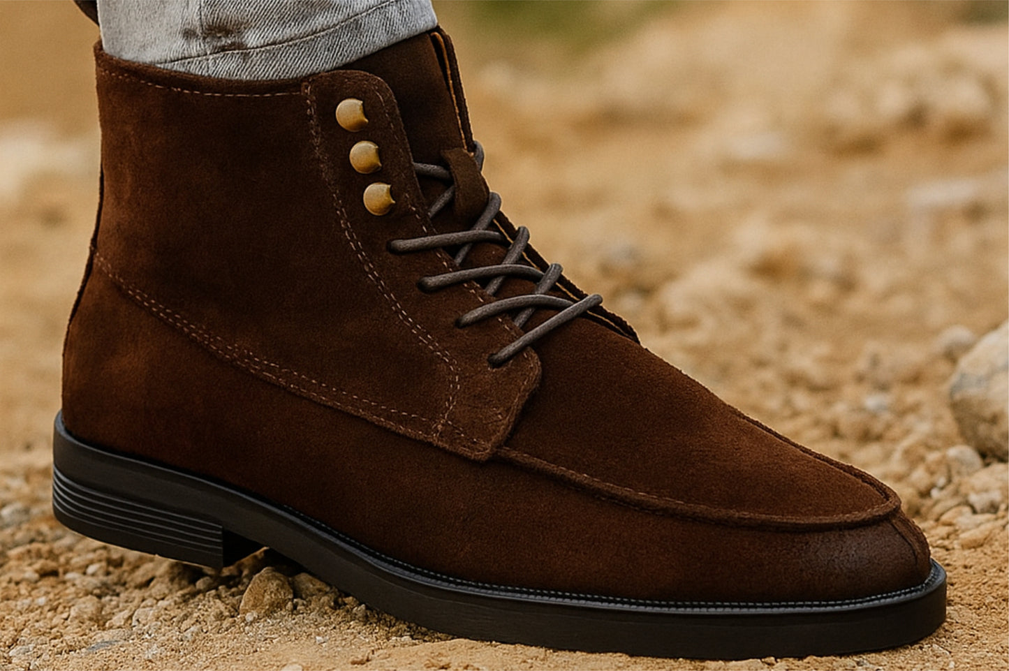 Brown Genuine Suede Leather Biker Boots For Men
