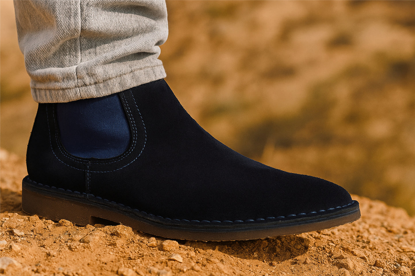 Navy Suede Chelsea Boots For Men