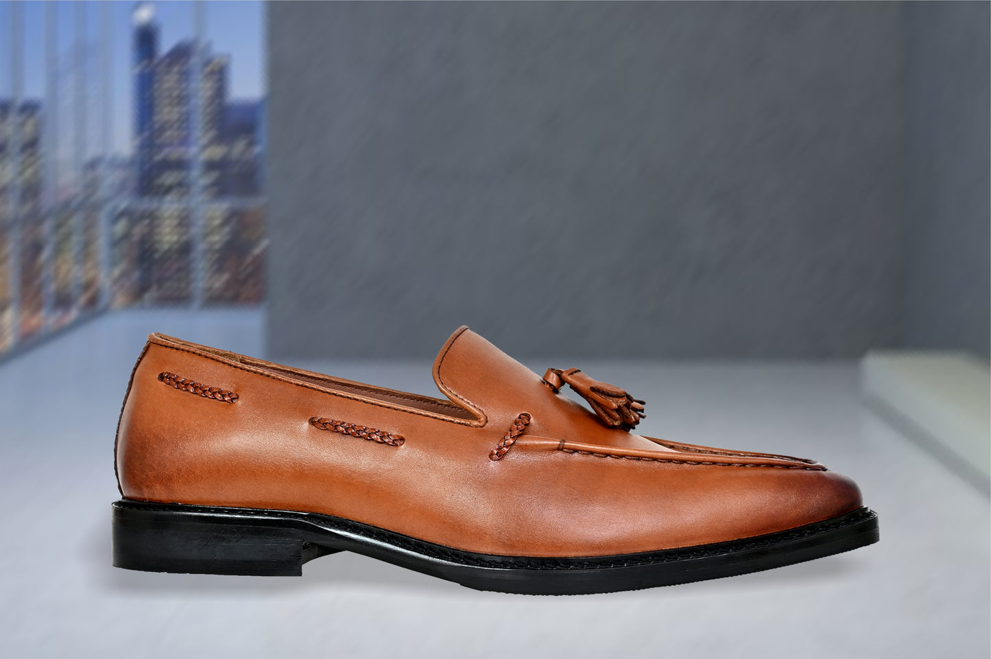 Tan Leather Men Tassel Formal Loafers