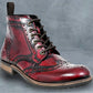 Burgundy Genuine Leather Men's brogue lace-up boots for Casual Wear