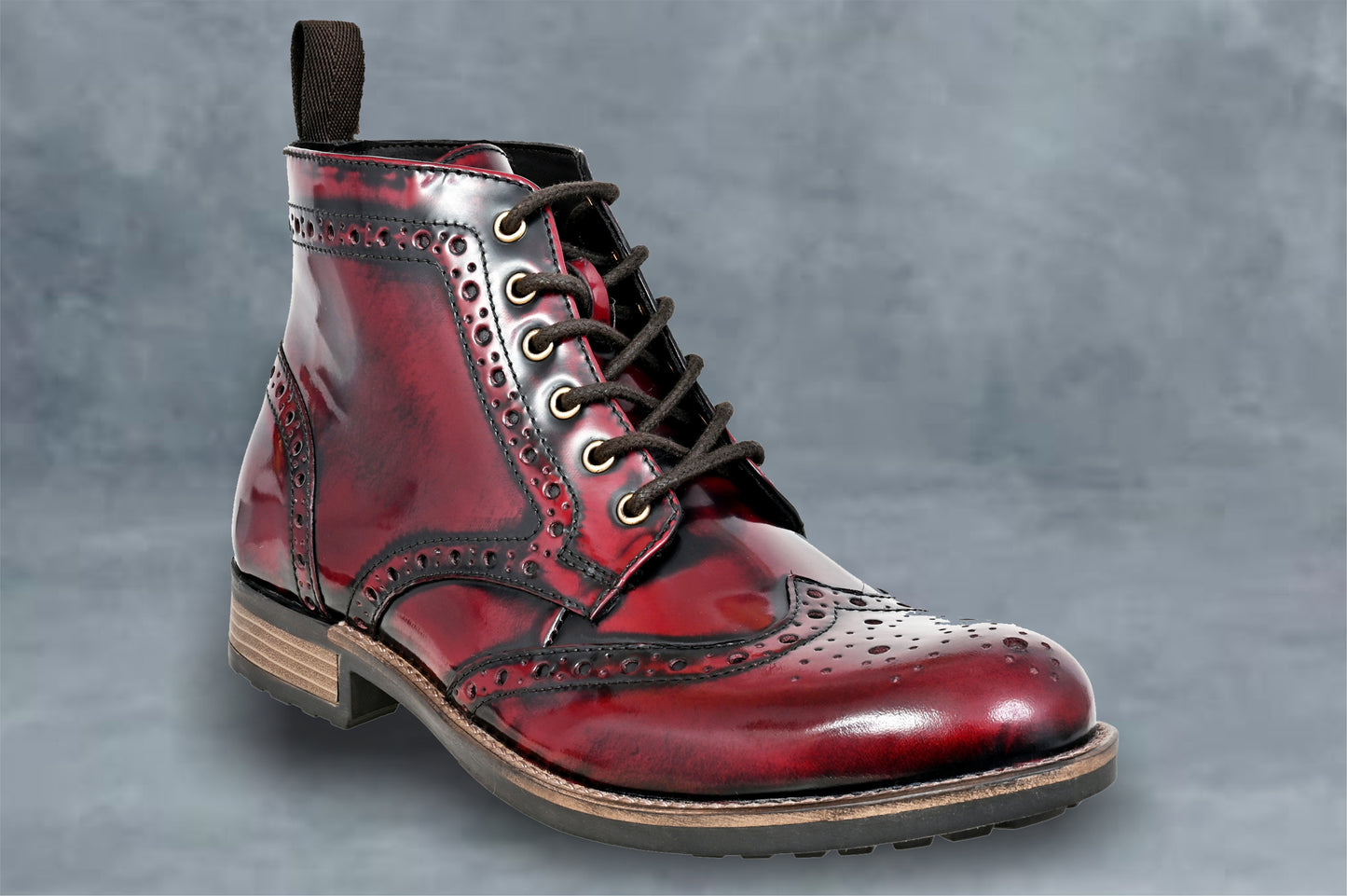 Burgundy Genuine Leather Men's brogue lace-up boots for Casual Wear